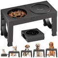 Four-Level Elevated Dog Bowls with 1L Slow Feeder and Spill-Reducing Water Bowl, Black Adjustable Non-Slip Feeding Station for Daily Meals