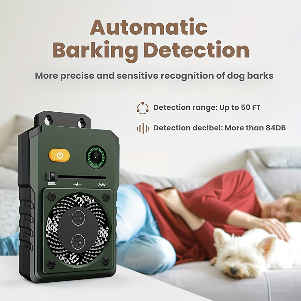 Ultrasonic Bark Box with Dual Sonic Emitters, Rechargeable Dog Bark Control Device with 3 Modes and Listed 50ft Range for Supervised Use