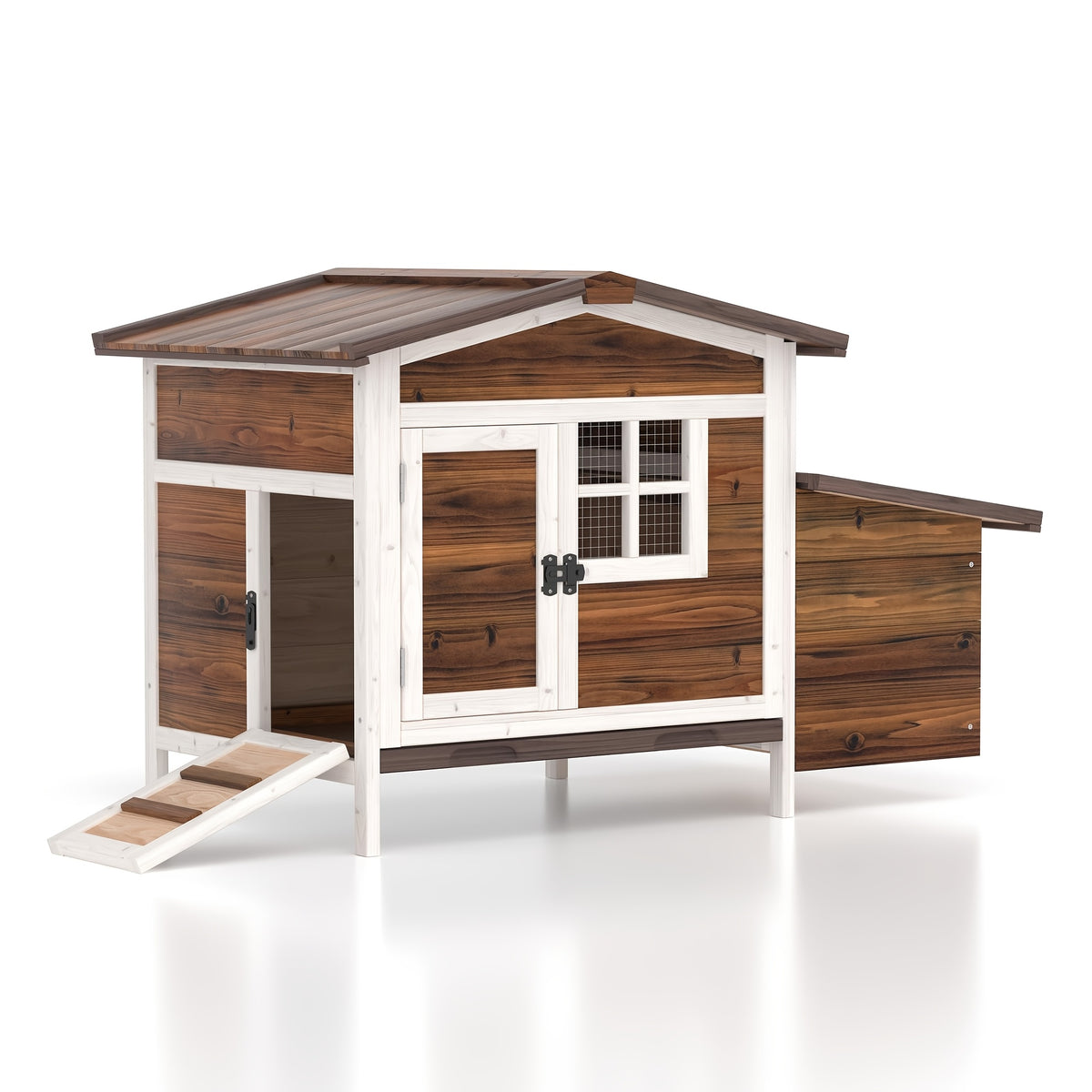 Chicken Coop Outdoor Wooden Hen House with Nesting Box, Ramp, Removable Tray and Lockable Doors, Elevated Fir Wood Poultry Hutch with Sloped Asphalt Roof, 42 x 25 x 28 Inches