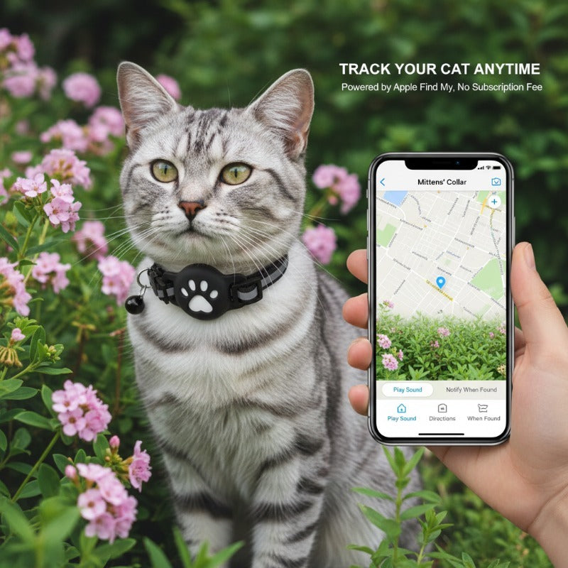 Cat Tracker Collar Set for iOS, Pet Locator with 5-Piece Option Including Two Lanyards, One Collar and Silicone Protective Case, Battery Not Included