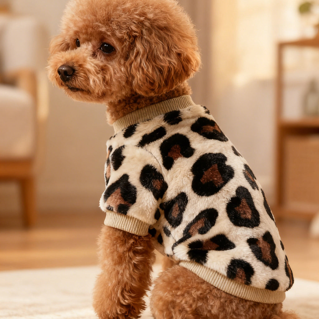 Dog Sweater Hoodie for Small Medium Dogs, Soft Warm Puppy Outfit for Autumn Winter Cold Weather, Cozy Green Pet Clothes for Chihuahua Schnauzer Teddy Bear Dogs, Bear Head and Leopard Print Styles