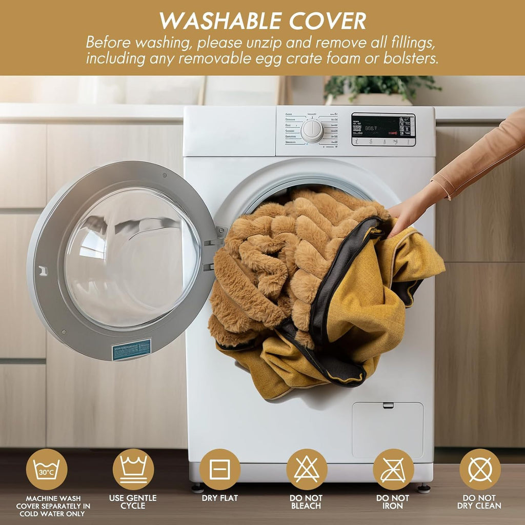 Dog Bed with Removable Bolsters, Egg Crate Foam Pet Sofa with Machine Washable Cover and Non-Slip Bottom, M L XL Sizes in Three Color Options