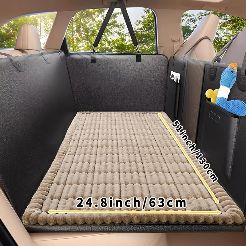 Dog Car Mat with Quilted Cushion, 24.8 x 51 Inch Non-Slip Polyester Pet Travel Pad for Rear Seats in SUVs, Sedans and Trucks, Four Colors