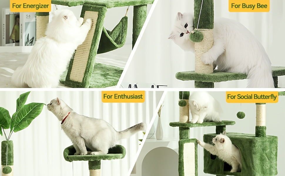 Nature Inspired Cat Tree with Plush Perch, Indoor Cat Tower with Scratching Surfaces, Condo Hideaway and Dangling Ball for Climbing, Play and Rest