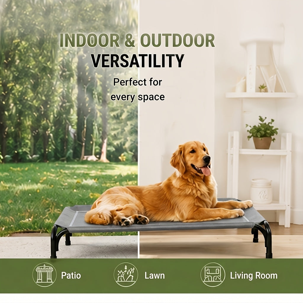 Tool-Free Elevated Dog Bed with Washable Breathable Mesh, 8-Inch Raised Outdoor Dog Cot with Metal Frame and Anti-Slip Feet for Home, Patio and Camping