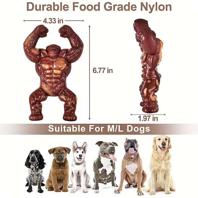 Gorilla Dog Chew Toy for Medium and Large Dogs, Beef-Flavored Brown Nylon Chewing Toy with Textured Shape for Supervised Everyday Play