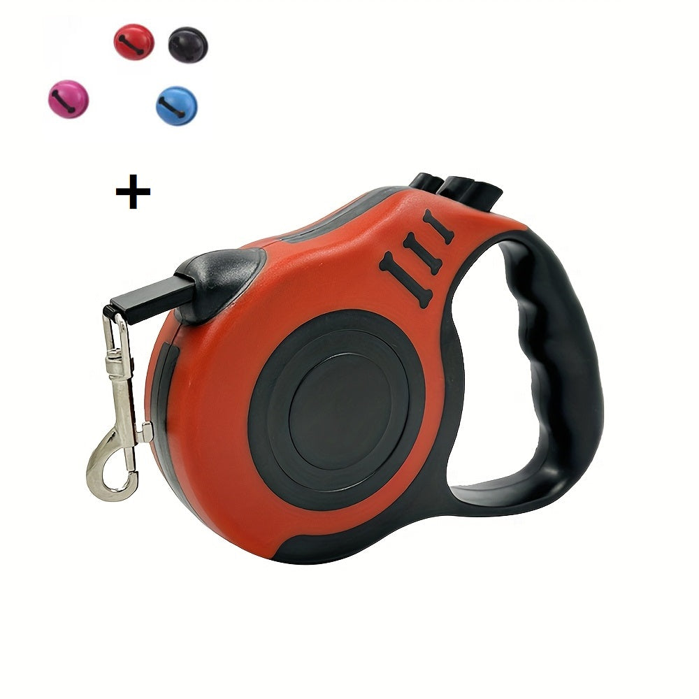 10ft Retractable Dog Leash with Ergonomic Handle, Nylon Walking Lead with Colorful Bone Design and 4 Bells for Small and Medium Dogs