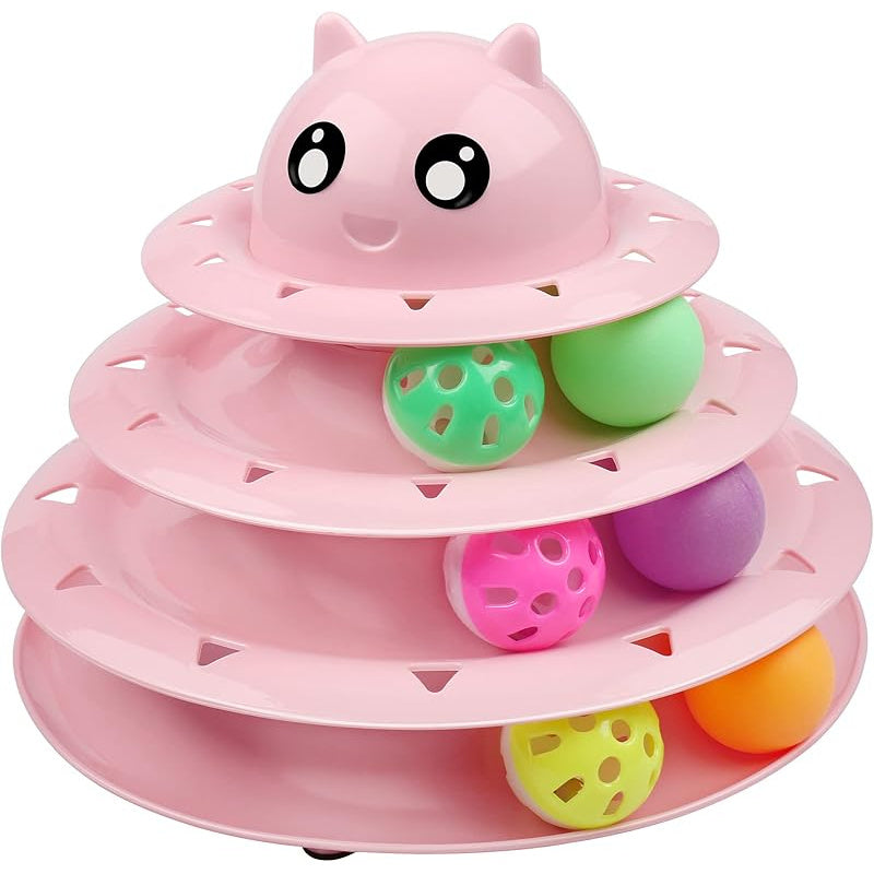 Cat Ball Track Toy with Six Colorful Balls, Three-Tier Interactive Tower with Non-Slip Base and Detachable Layers for Indoor Cats and Kittens