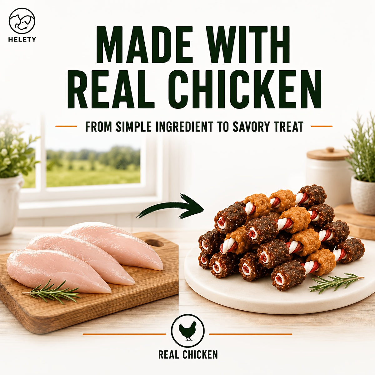 3-in-1 Dog Treat Skewers with Chicken Sausage, Duck Jerky and Bone-Shaped Chews, Mixed-Texture Snacks for Supervised Rewards and Treat Time