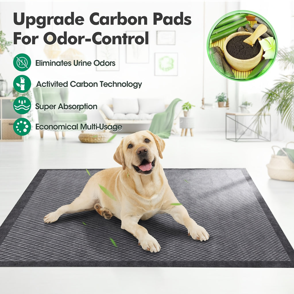 XXL Charcoal Puppy Pads 40 Count, 32 x 48 or 32 x 56 Inch Absorbent Dog Pee Pads with Odor Control, PE Backing and Grip Tabs