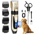 Electric Pet Clippers for Dogs and Cats, Rechargeable Low-Noise Hair Trimmer for At-Home Grooming with Three Gold Grooming Set Options