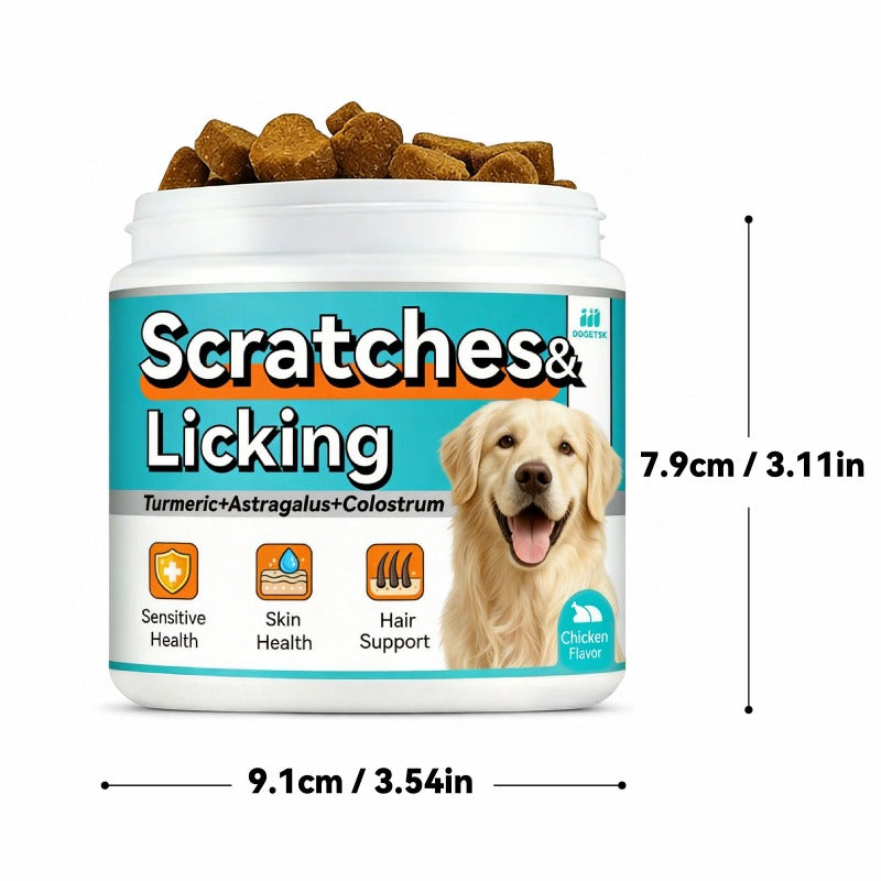 Dog Skin Supplement Chews with Omega 3, Chicken Flavor Skin and Coat Support with Turmeric, Astragalus and Colostrum, 1 Can for All Breeds