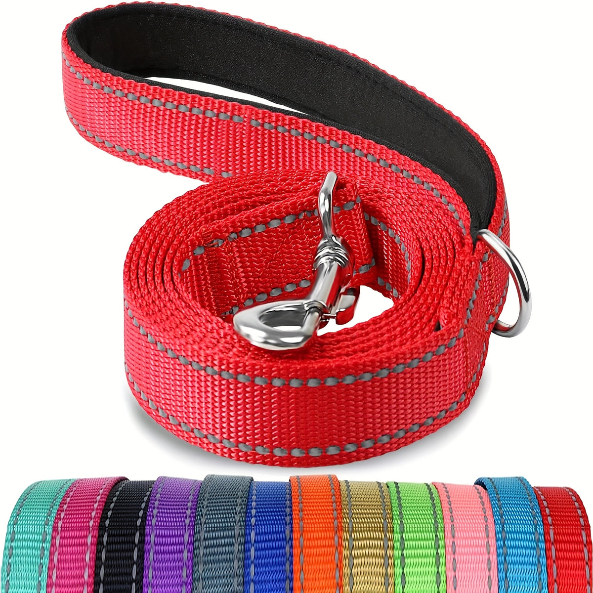 5 Foot Reflective Dog Leash with Padded Handle, 1 Inch Wide Flat Walking Lead for Medium and Large Dogs, Daily Walks and Training in Six Colors