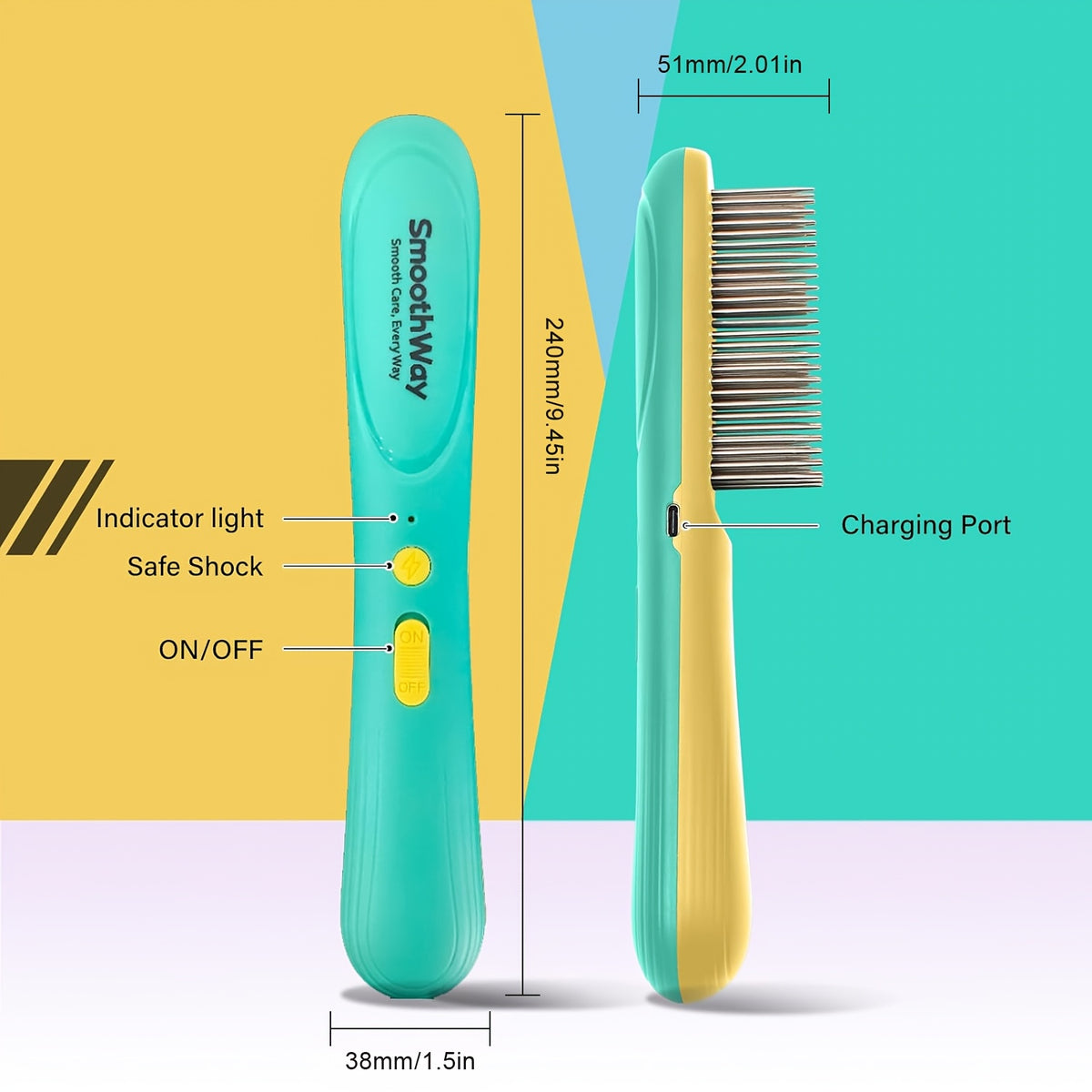 Flea Comb for Dogs and Cats, 3-Row Stainless Steel Teeth with Anti-Static Design, Detangling Grooming Tool for Poodles, Shih Tzus and Long-Haired Pets