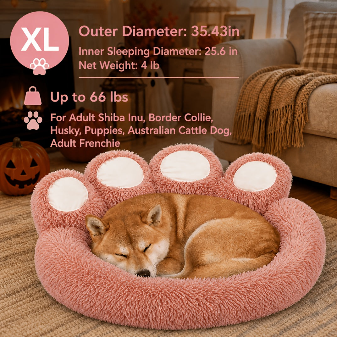 Bear Paw Dog Bed with Plush Raised Sides, Soft Cozy Cat Sleeping Cushion for Indoor Naps, Five Color Options and Six Sizes