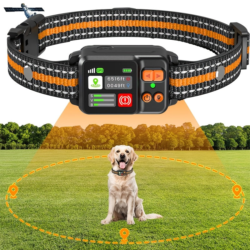 GPS Dog Fence System with No Subscription, Rechargeable Wireless Boundary Collar with 3 Training Modes for Medium and Large Dogs, Black or Orange
