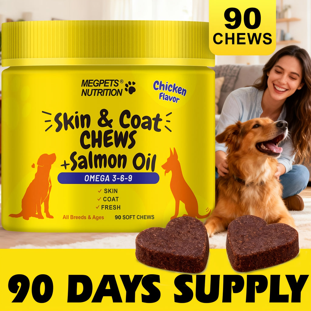 Omega 3 Dog Chews with Probiotics, 90 Count Skin and Coat Supplement for Canine Daily Care, Available in One, Two or Three Bottle Packs