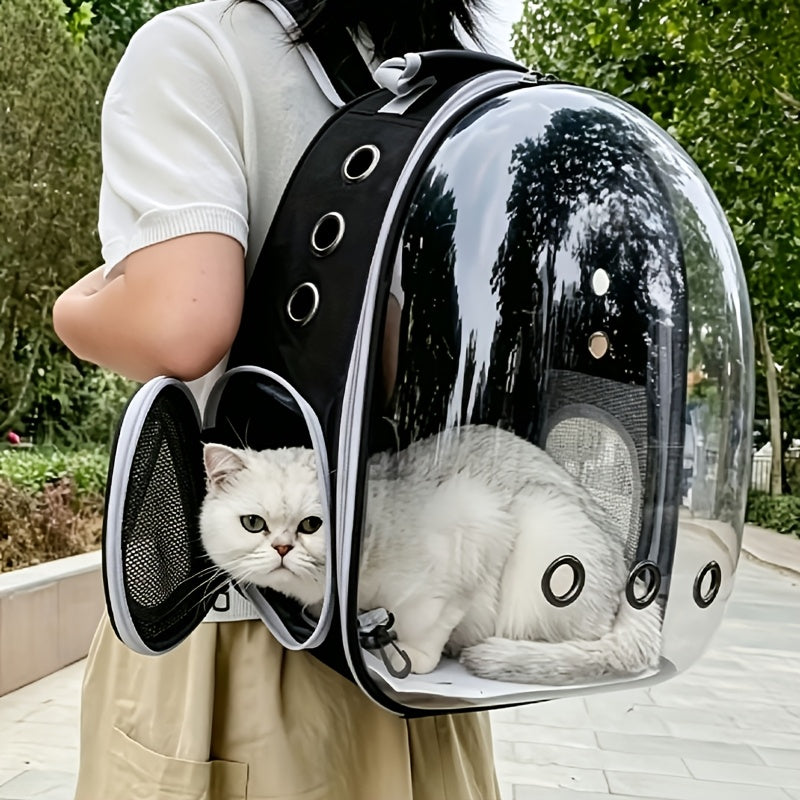 Cat Backpack Carrier in Black, Space Capsule Double Shoulder Pet Travel Bag with Black Transparent Model A Option for Everyday Outings