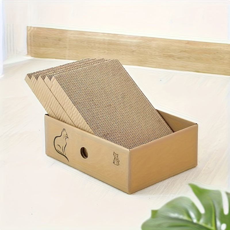 Cardboard Cat Scratcher Bed Combo, Five-Layer Corrugated Scratching Board with Replaceable Design for Indoor Cats and Kittens, 5-Piece Set Options