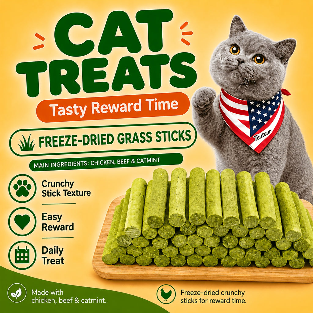 Crunchy Cat Treat Sticks with Chicken and Cat Grass, 2.93 oz Freeze-Dried Cat Snacks for Indoor Cats, Training Rewards and Food Topping