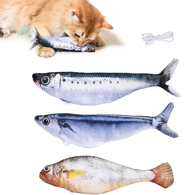 Flopping Fish Cat Toy 3-Pack, Touch-Activated Type-C Rechargeable Interactive Fish with 3 Swing Modes and Removable Motor for Indoor Cat Play