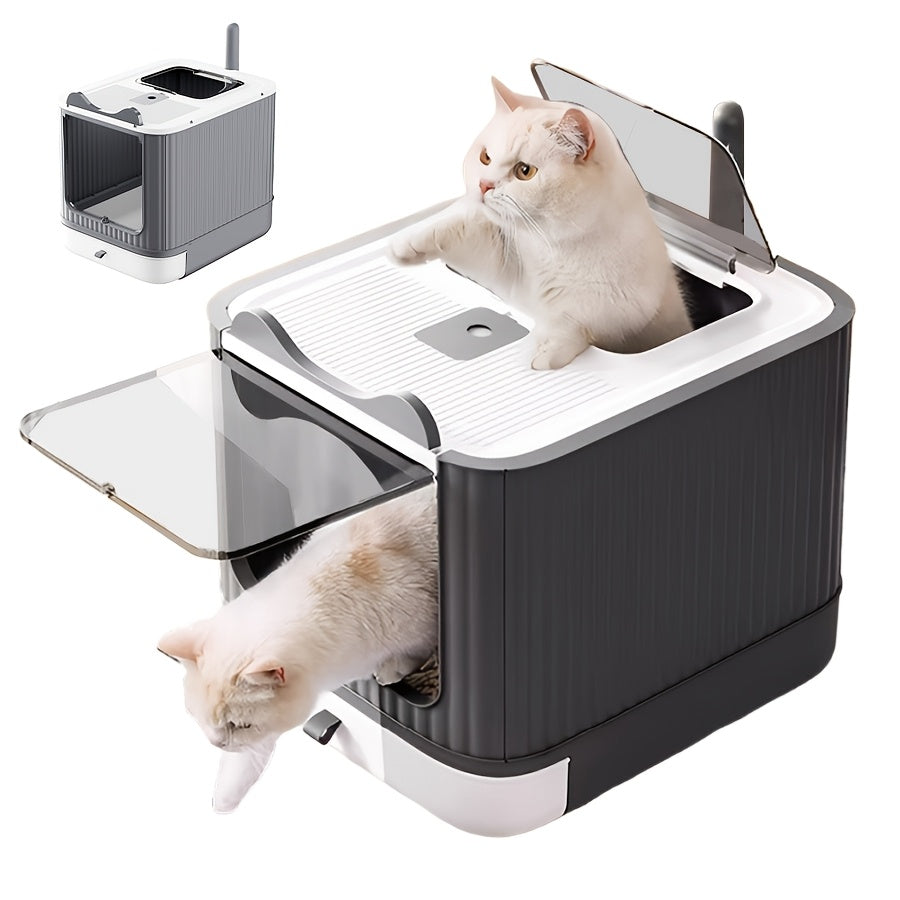 Extra Large Cat Litter Box with Front-Loading Drawer, 4-in-1 Enclosed Double-Door Cat Toilet with Top Cover, Scoop and Carbon Bag