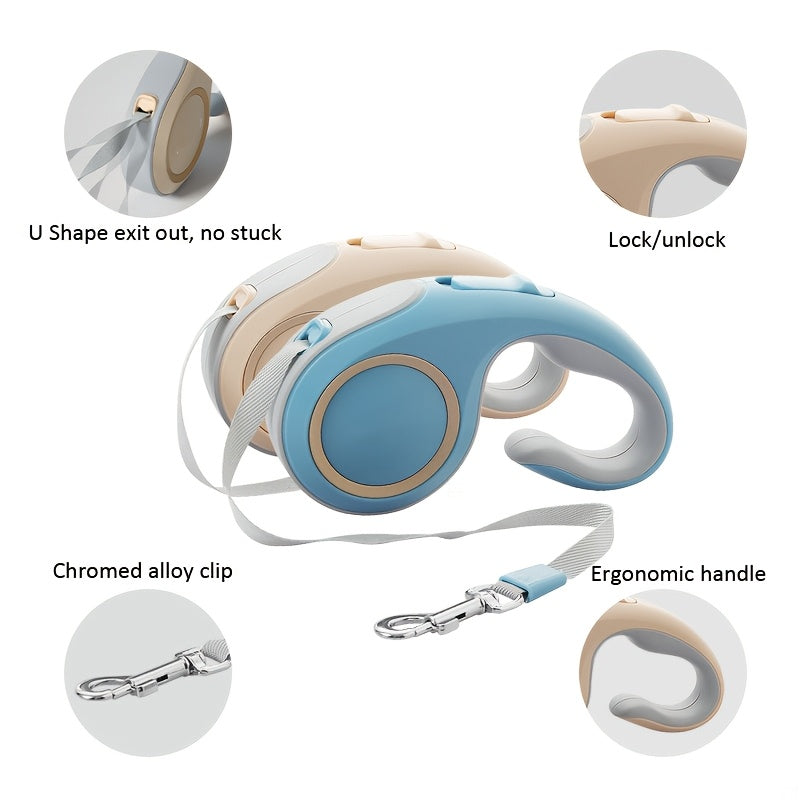 16ft Retractable Dog Leash with C-Shaped Ergonomic Handle, One-Button Lock and Unlock Control and 360-Degree Tangle-Reducing Design for Daily Walks