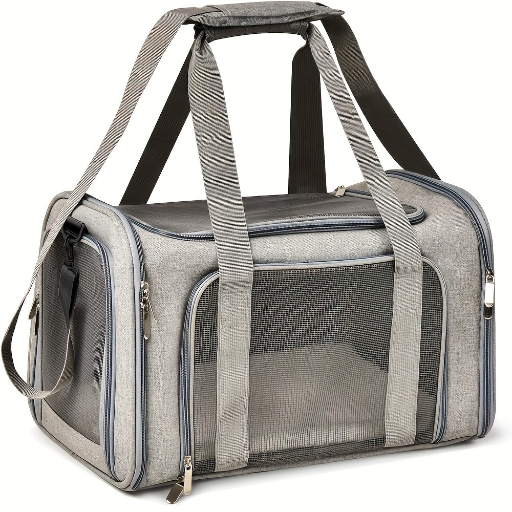 Soft-Sided Pet Travel Cage for Cats and Puppies up to 25 lbs, Large Foldable Cat Carrier in Black or Grey for Vet Visits and Everyday Outings