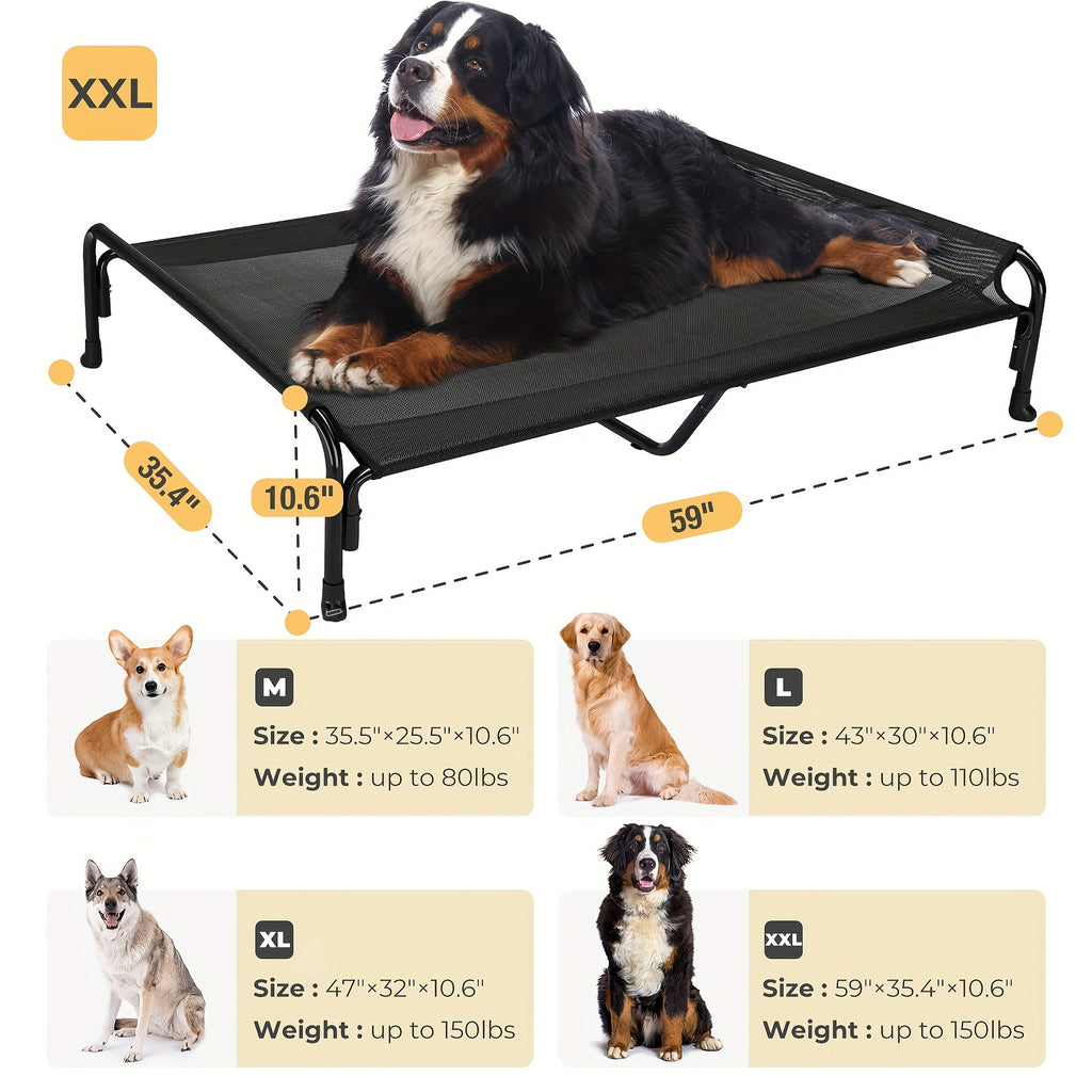 Elevated Dog Bed with Sloped Headrest, Breathable Raised Pet Cot in M to XXL Sizes for Indoor Lounging, Outdoor Rest and Camping