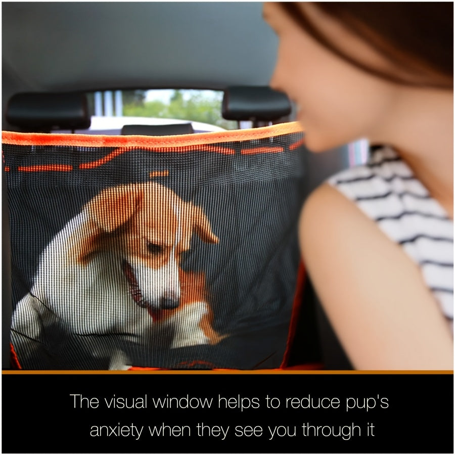 Heavy Duty Dog Car Seat Cover with Side Flaps, Non-Slip Nylon Backseat Protector with Orange Edge or Black Mesh Zipper Style for SUVs, Sedans and Trucks