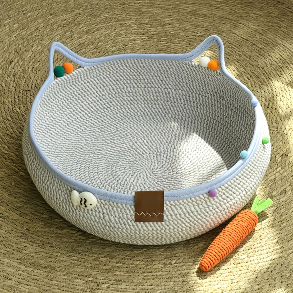 Woven Cat Scratcher Bed with Integrated Cat Nest, Rattan Weave Pet Lounger for Indoor Scratching, Rest and Play, Green or Blue for Cats and Small Dogs