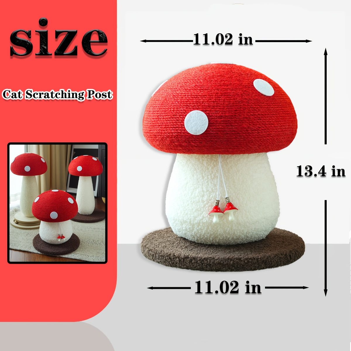 Mushroom Cat Scratching Post with Sisal Surface, Interactive Cat Scratcher Toy for Indoor Cats and Kittens, Everyday Scratch and Play