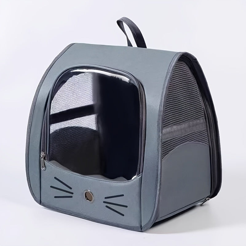 Cat-Face Pet Carrier Backpack with Clear Viewing Window, Collapsible Mesh-Sided Travel Bag for Cats and Small Dogs, Four Color Options