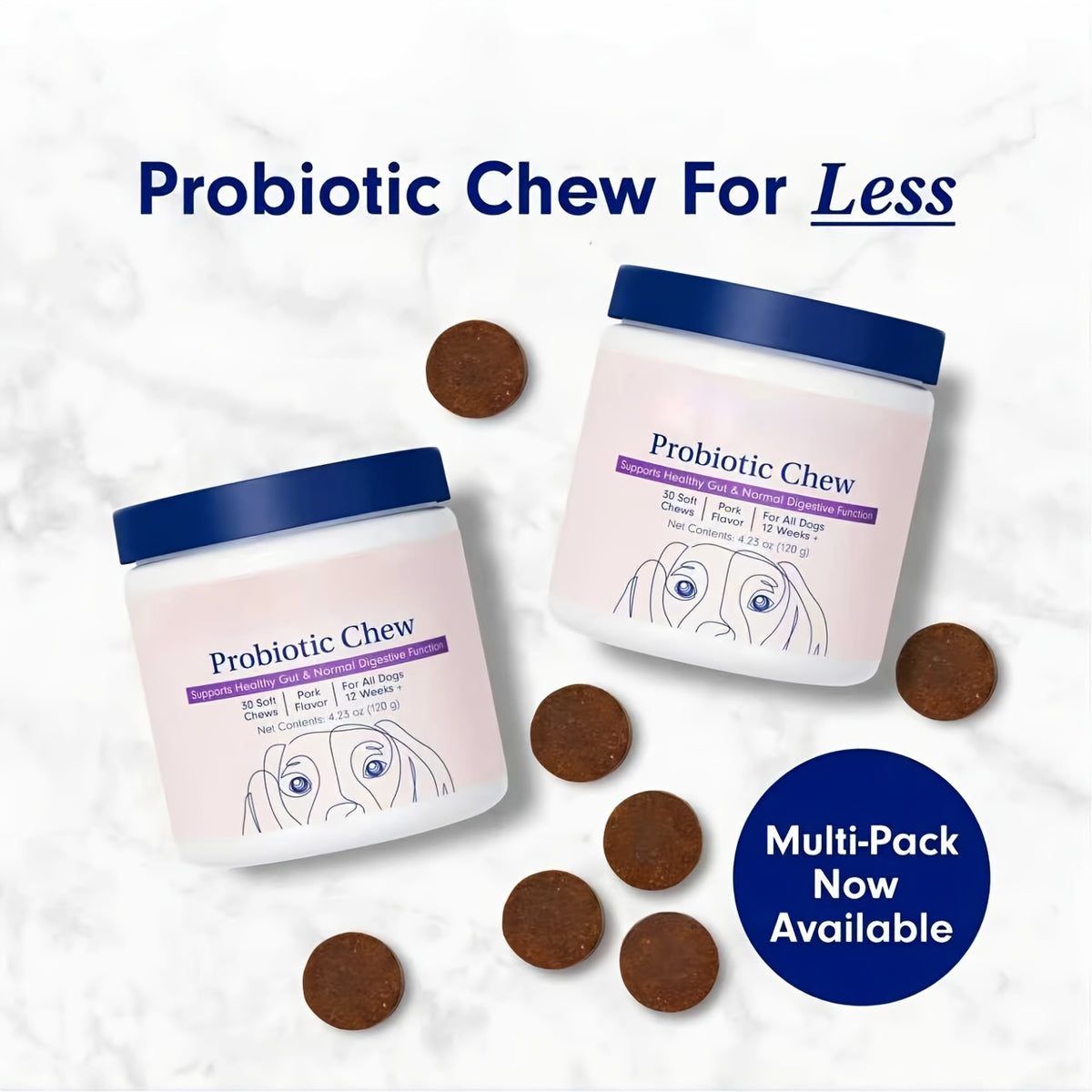 Seafood Flavor Probiotics for Dogs, 2-Pack Soft Chewable Daily Nutritional Supplements for Canine Gut and Digestive Health, 60pcs