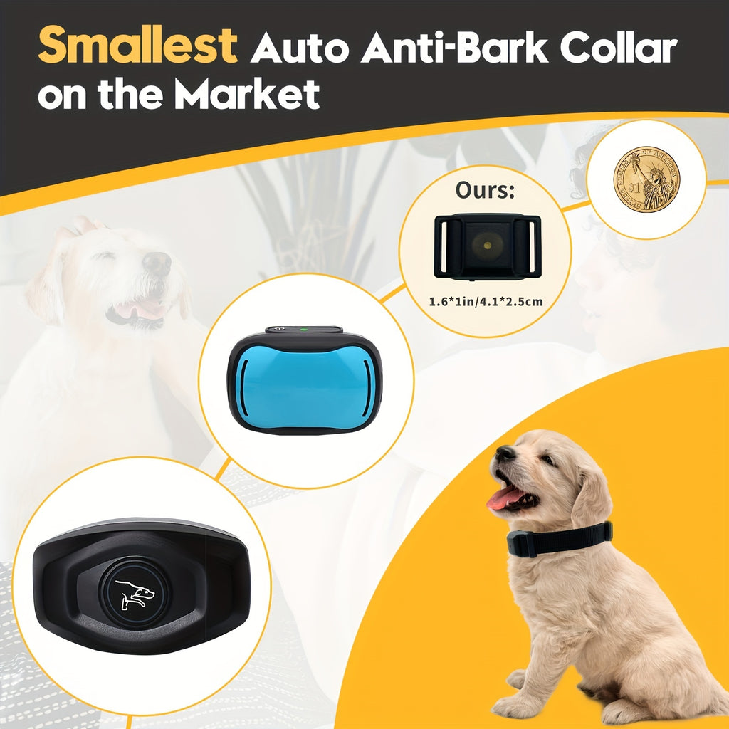 No Shock Bark Collar for Small Dogs 5-15 lbs, Compact Rechargeable Sound and Vibration Training Collar with 5 Sensitivity Levels, Black