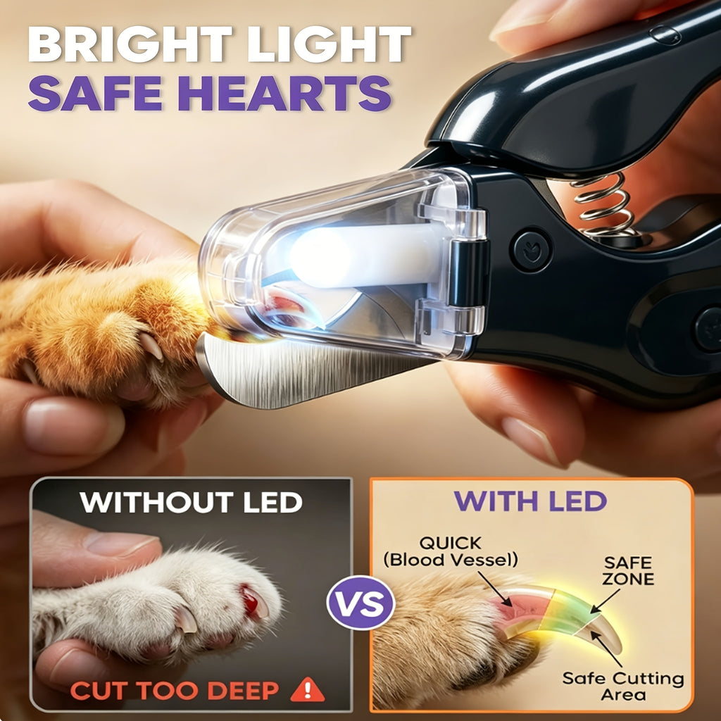 Pet Nail Clipper and Grinder Combo with LED Light and Clear Guard, 2-in-1 Dog and Cat Claw Trimming Tool for At-Home Grooming