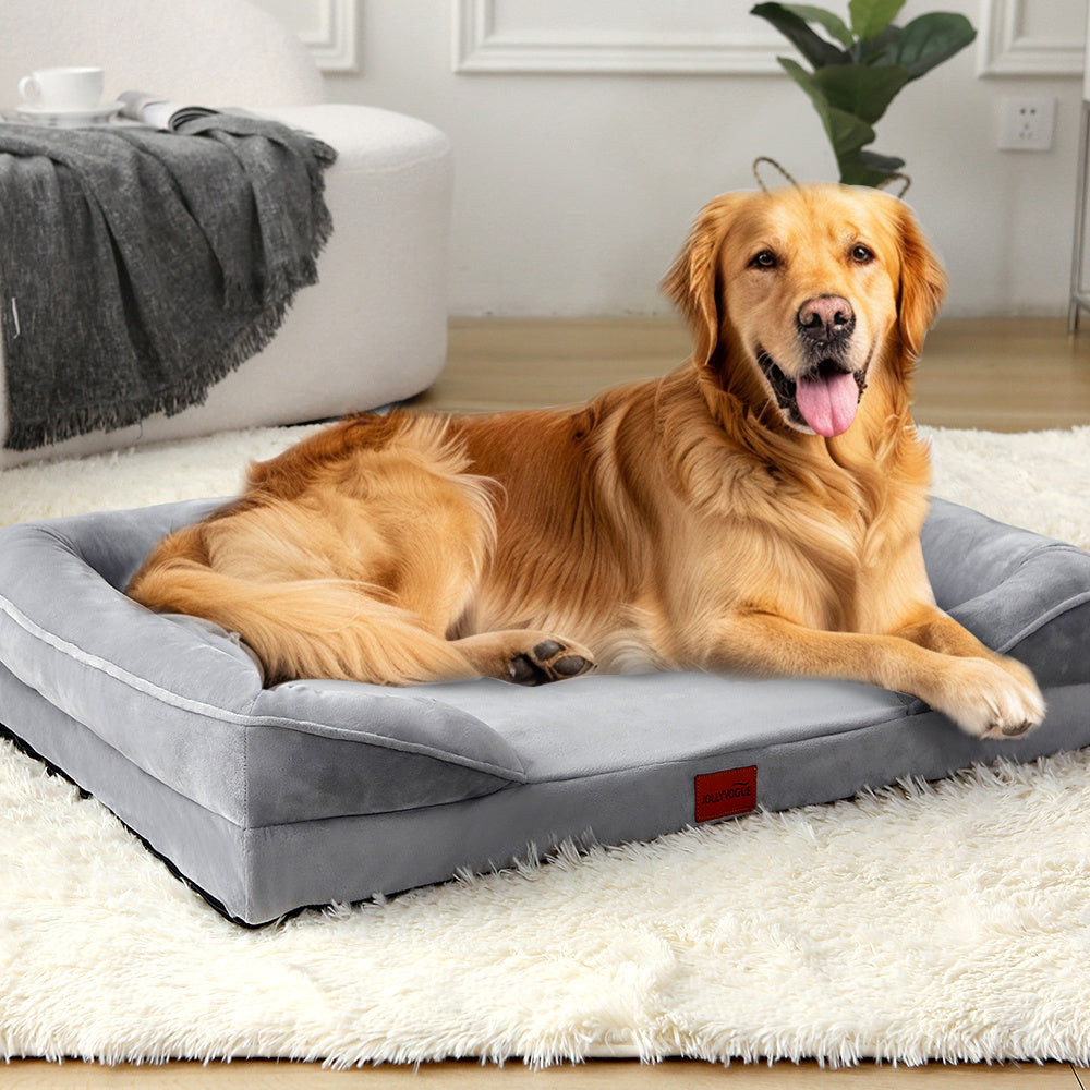 Orthopedic Bolster Dog Bed with Egg Crate Foam, Removable Washable Cover and Non-Slip Base, Gray Pet Sofa in 36, 42 and 48 Inch Sizes