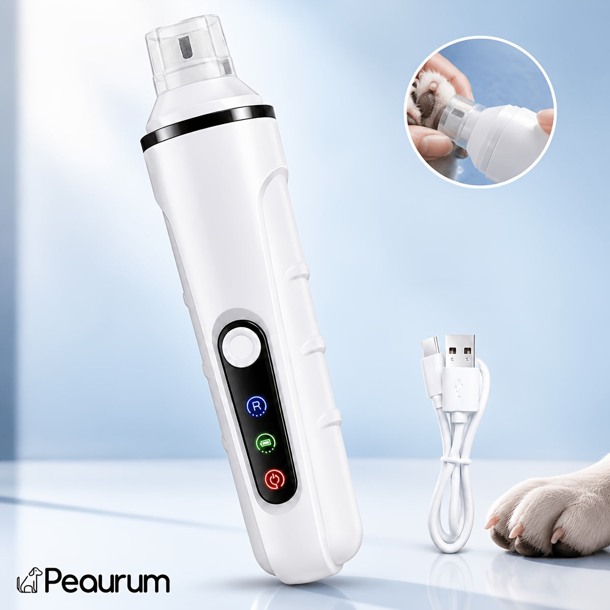 Dog Nail Grinder with Status Display, Rechargeable Low-Noise Electric Pet Nail File with LED Light and 3 Grinding Ports for Dogs and Cats