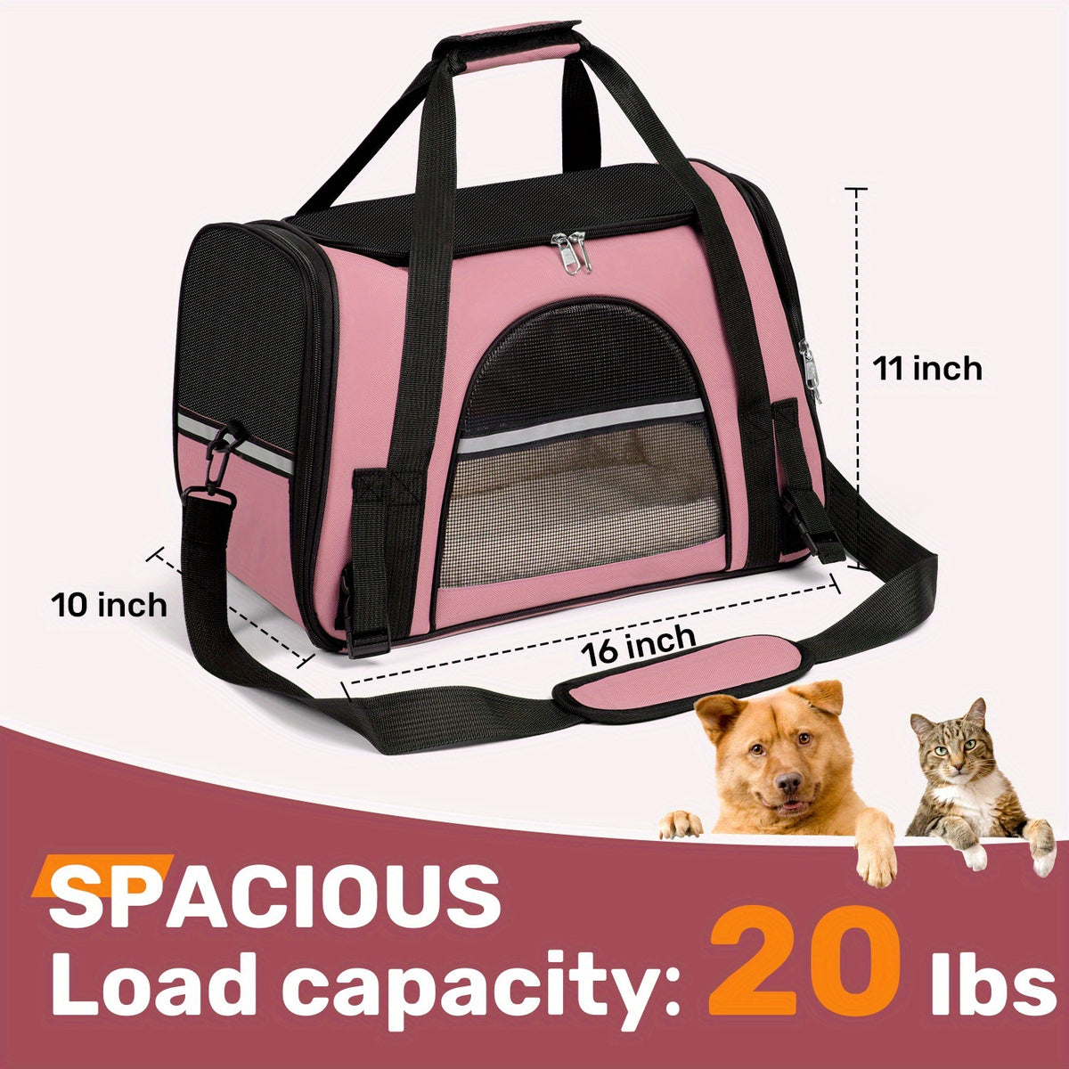 Foldable Dog and Cat Carrier for Pets up to 15 lbs, Soft-Sided Portable Travel Bag for Puppies, Kittens, Vet Visits and Everyday Outings, Seven Colors