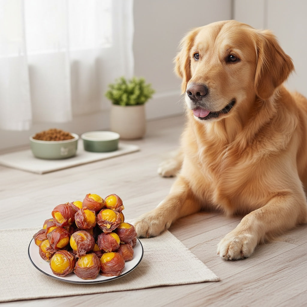 Egg Yolk Dog Treats Wrapped in Duck or Chicken, Soft Chew Meat Snacks for Supervised Positive-Reward Training and Small, Medium or Large Dogs