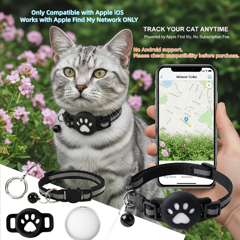 Cat Tracker Collar Set for iOS, Pet Locator with 5-Piece Option Including Two Lanyards, One Collar and Silicone Protective Case, Battery Not Included