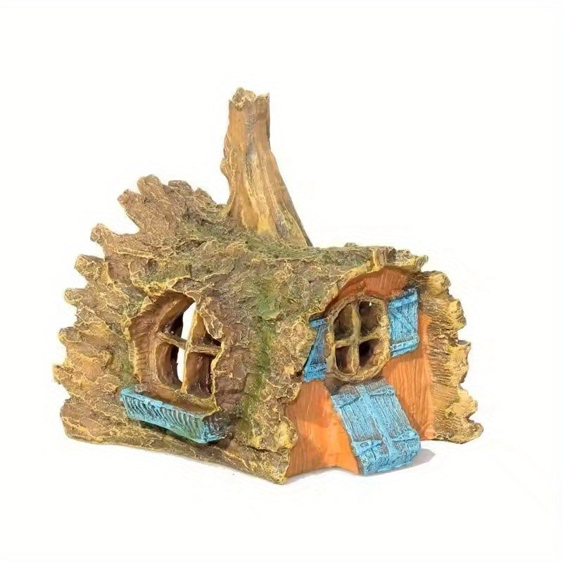Resin Driftwood Aquarium Ornament, Tan Tree Stump with Hollow Log and Root-Style Cave Hideout for Freshwater and Saltwater Fish Tank Decor, 1 Piece