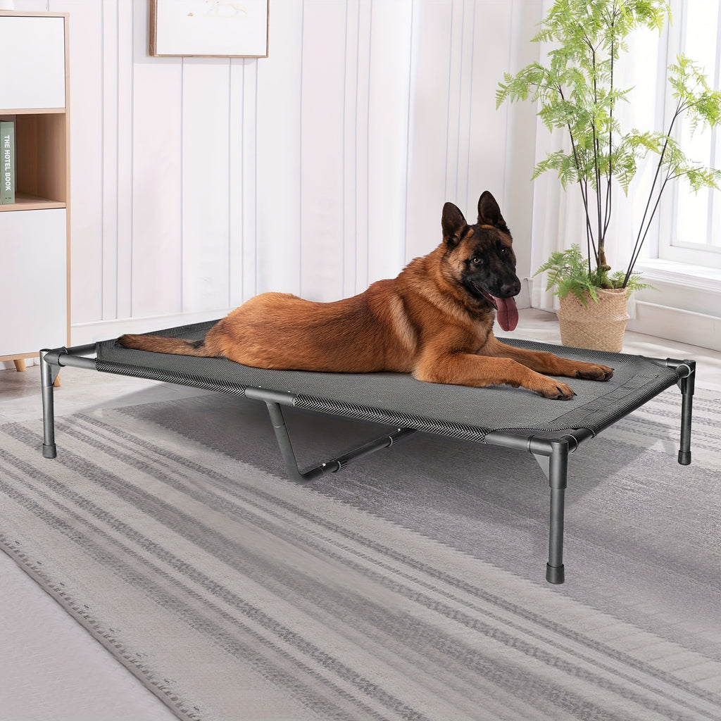 Elevated Dog Bed for Large Dogs, Cooling Outdoor Dog Cot with Breathable Mesh, Tool-Free Assembly Washable Raised Pet Bed with Anti-Slip Feet for Indoor and Outdoor Use, Portable Camping Cot for Summer
