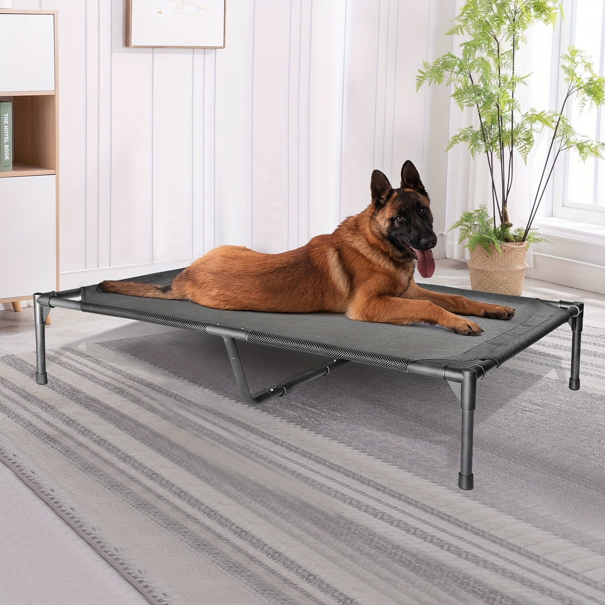 Elevated Dog Bed for Large Dogs, Cooling Outdoor Dog Cot with Breathable Mesh, Tool-Free Assembly Washable Raised Pet Bed with Anti-Slip Feet for Indoor and Outdoor Use, Portable Camping Cot for Summer