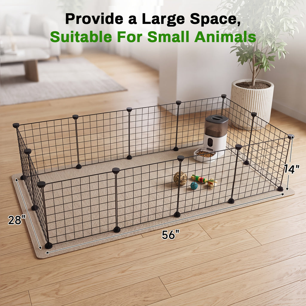 Small Animal Playpen with 12 Modular Wire Panels, Black Indoor Exercise Fence with ABS Connectors and Mallet for Supervised Pet Exploration