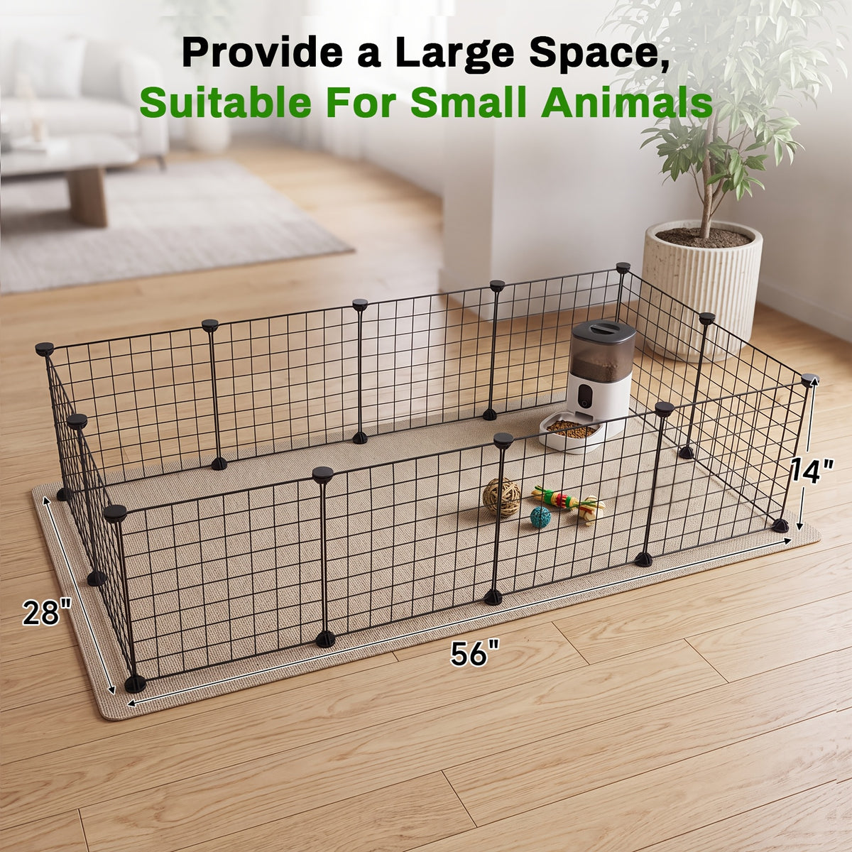 Small Animal Playpen with 12 Modular Wire Panels, Black Indoor Exercise Fence with ABS Connectors and Mallet for Supervised Pet Exploration