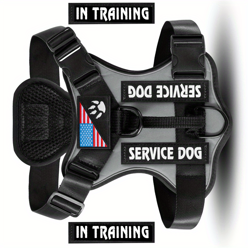Dog Harness Patch Kit with 5 Patches, Reflective Adjustable Oxford Walking Vest with Mesh Lining, Padded Handle and Three Leash Rings, XS to XL