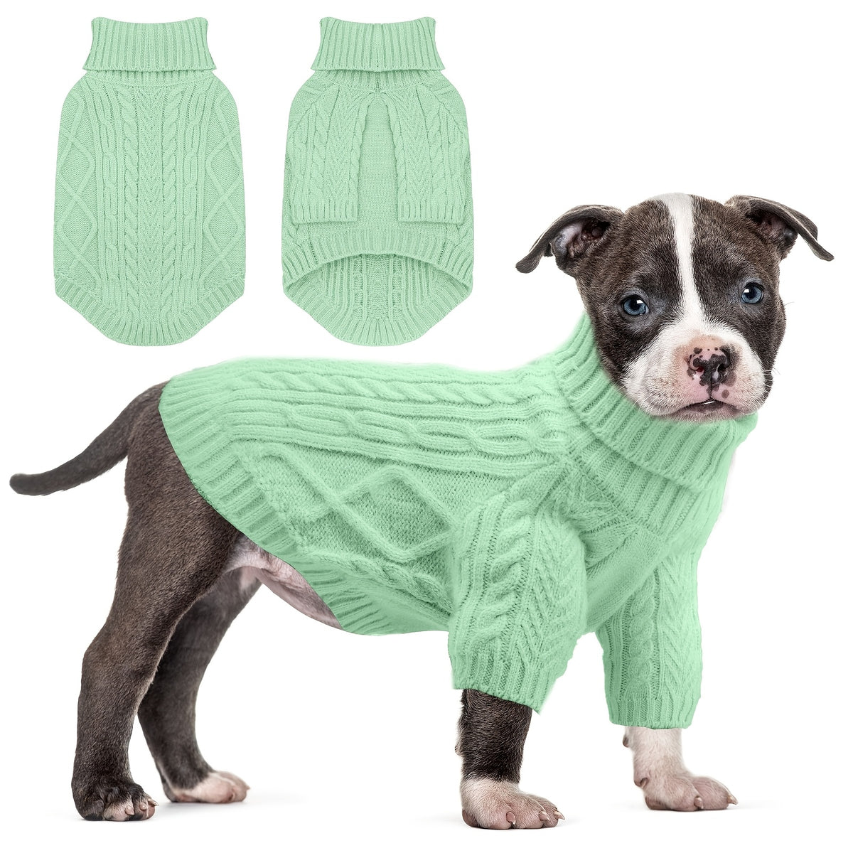 Cable Knit Dog Sweater with Turtleneck and Long Sleeves, Soft Warm Pullover for Small to Medium Dogs, Five Colors and XS-XL Sizes
