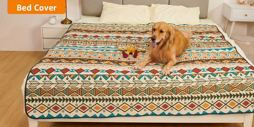 Dog Pee Pads with Retro Tribal Print, 2 Pack Washable Leakproof Puppy Training Mats with Non-Slip Backing for Crates, Playpens and Floors