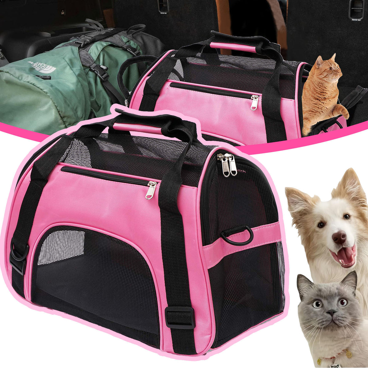 Soft Pet Carrier Crossbody Bag, Lightweight Foldable Travel Carrier for Small Dogs and Kittens, Blue or Pink with S, M and L Options for Walks and Vet Visits